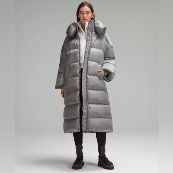 Lululemon Wunder Puff 600 downfill Long Waterproof light grey Puffer jacket Coat - Picture 1 of 13